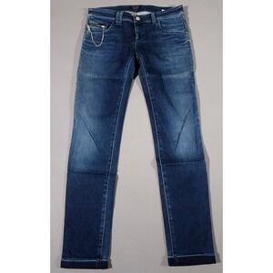 Armani Jeans Slim Straight Jeans Womens 27 Blue Dark Wash Chain Detail J828B